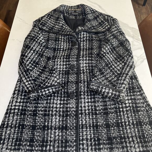 ELLEN TRACY Houndstooth Wool Blend Pea Coat Black Ivory Textured Lined Sz 14 NWT - Picture 15 of 16